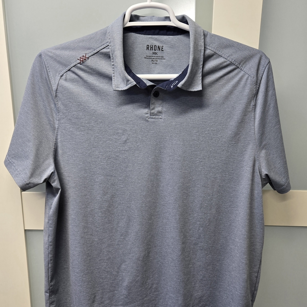 Rhone Men's Blue Fine Lined Commuter Short Sleeve Polo -XL